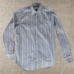 Calvin Klein White Striped Button-Down Dress Shirt Small 15in Neck Long Sleeve